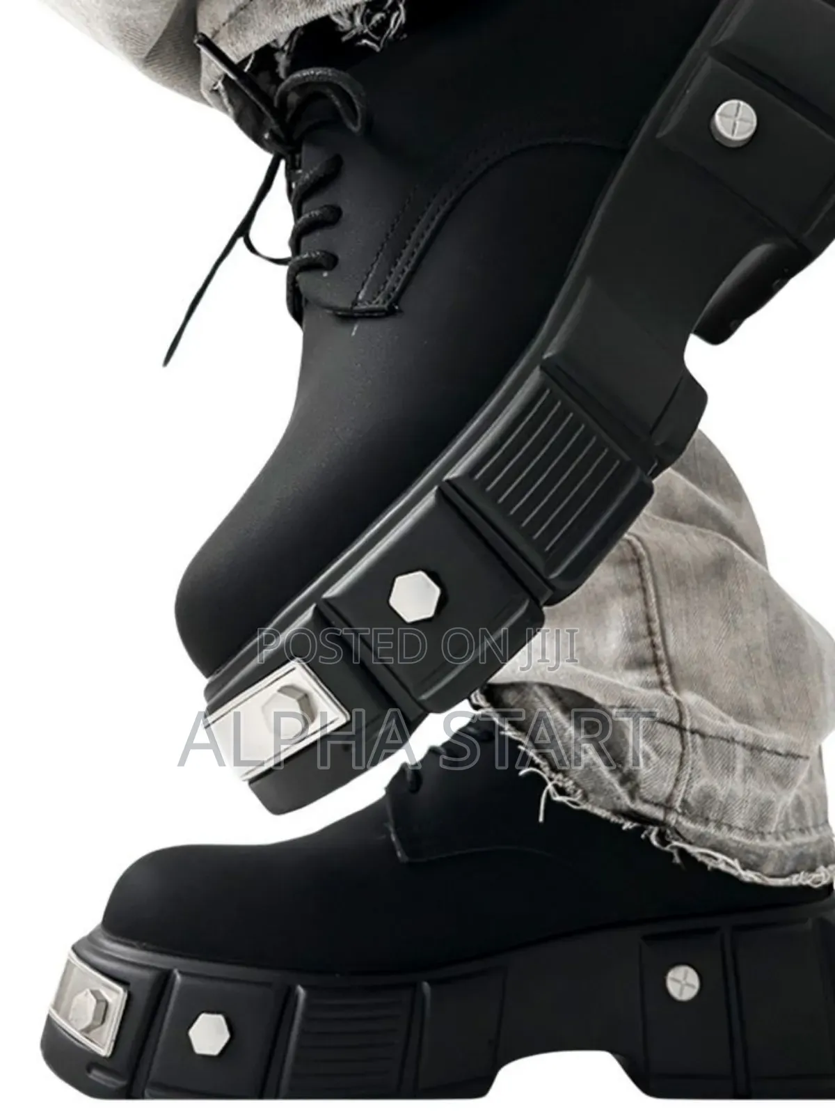 Men’S Chunky Leather Black Metal Toe Shoes for You