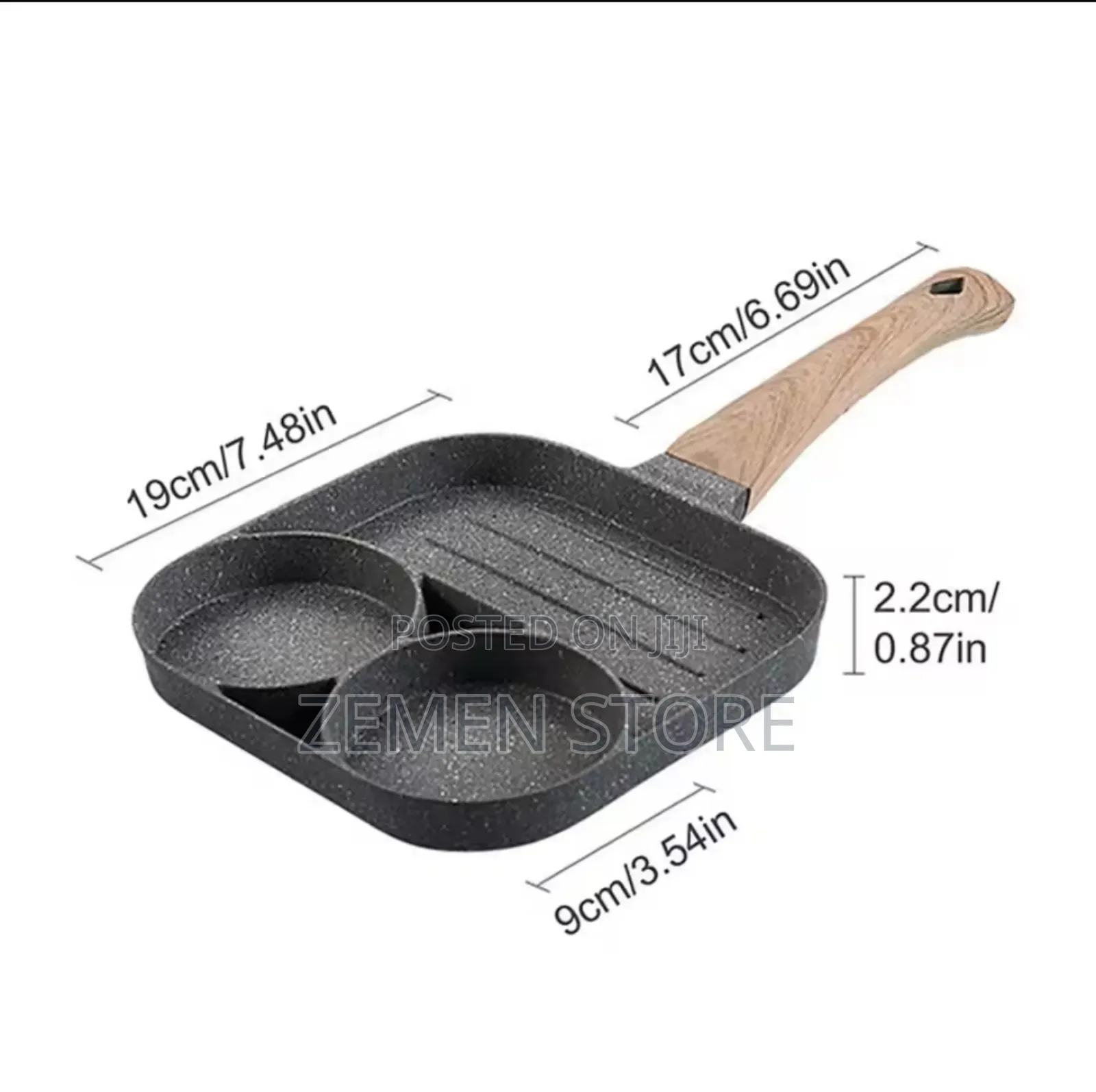 3-in-1 Non-Stick Multi-Section Frying Pan With Wooden Handle