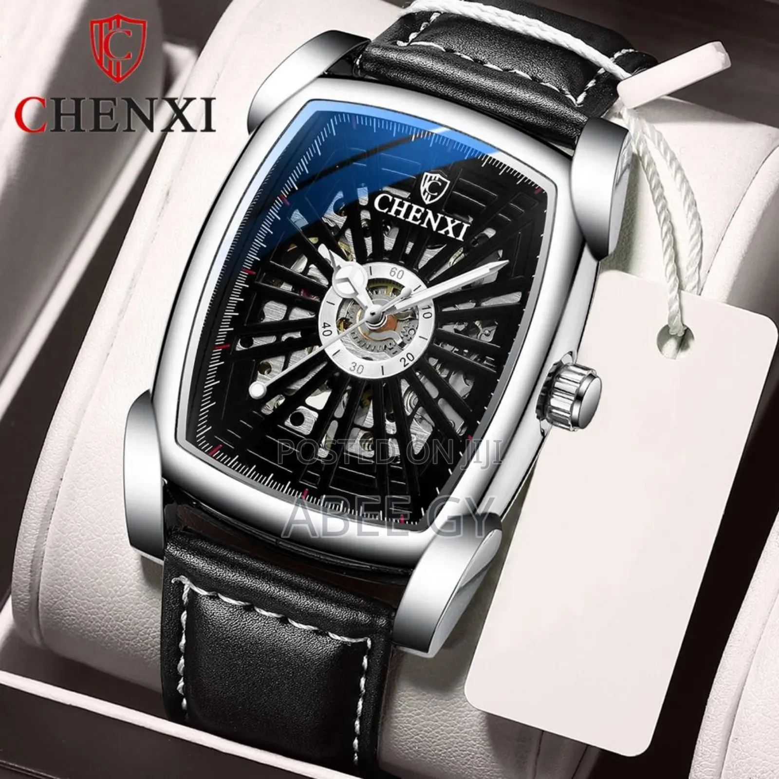 Men Hollowing Square Automatic Mechanical Waterproof Leather