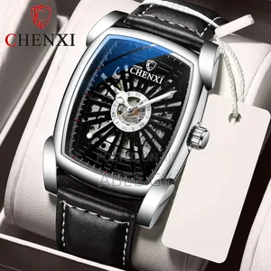 Men Hollowing Square Automatic Mechanical Waterproof Leather