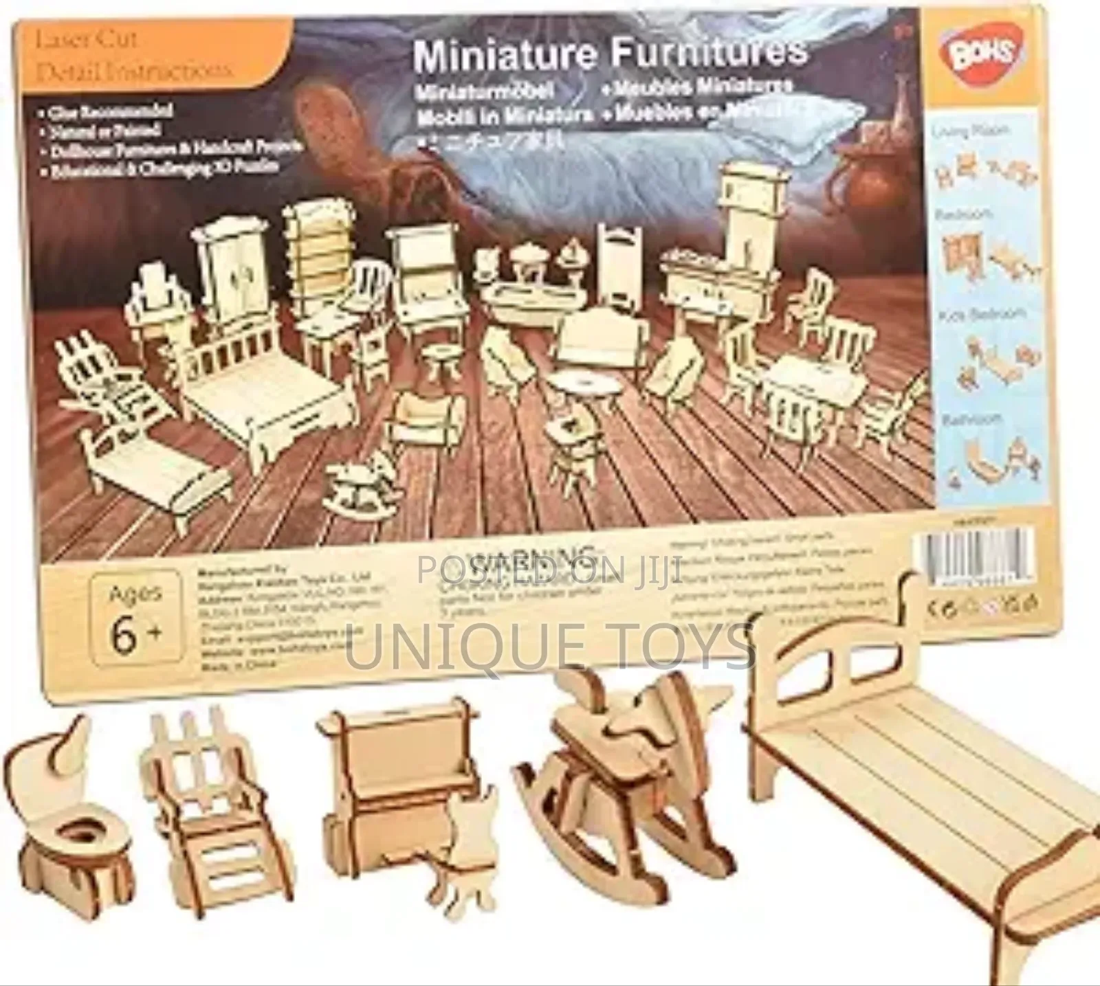 Laser Cut Wooden 3d Dollhouse Furniture Puzzle Set - 34 PCS