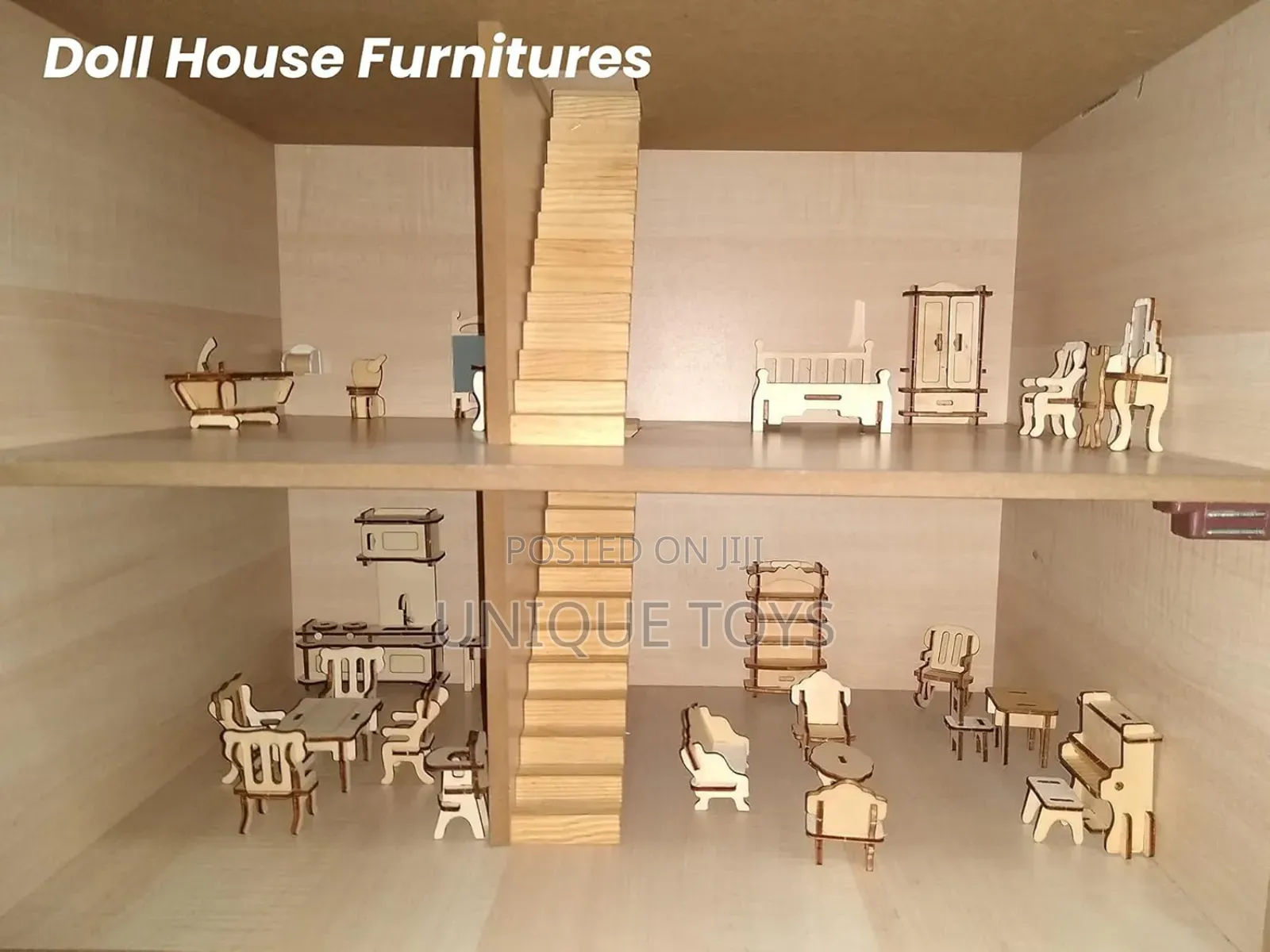 Laser Cut Wooden 3d Dollhouse Furniture Puzzle Set - 34 PCS