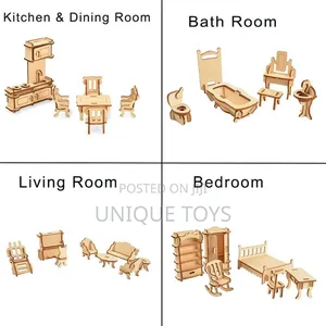 Laser Cut Wooden 3d Dollhouse Furniture Puzzle Set - 34 PCS