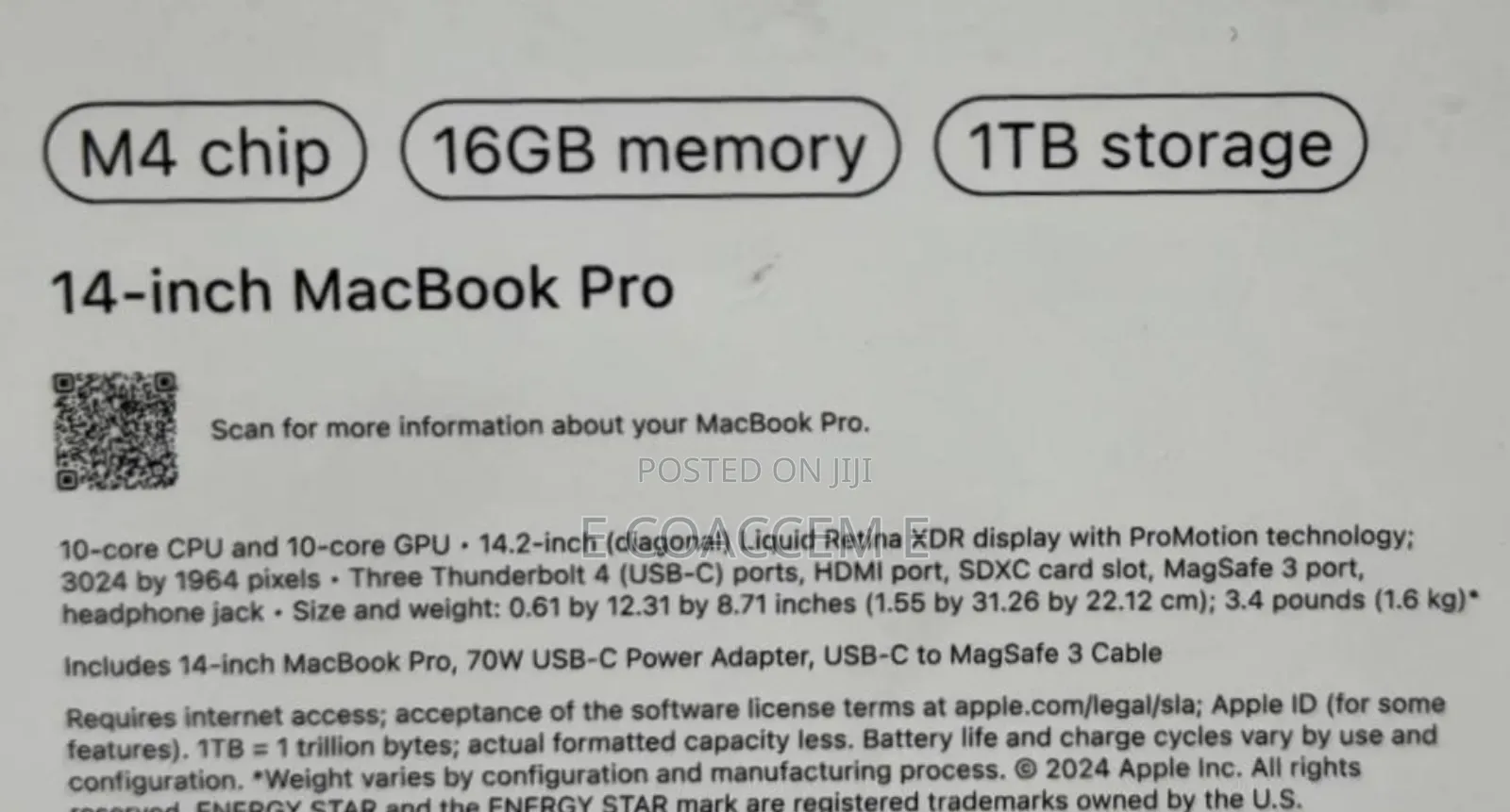 New Laptop Apple MacBook 16GB Apple M4 Pro SSD 1T