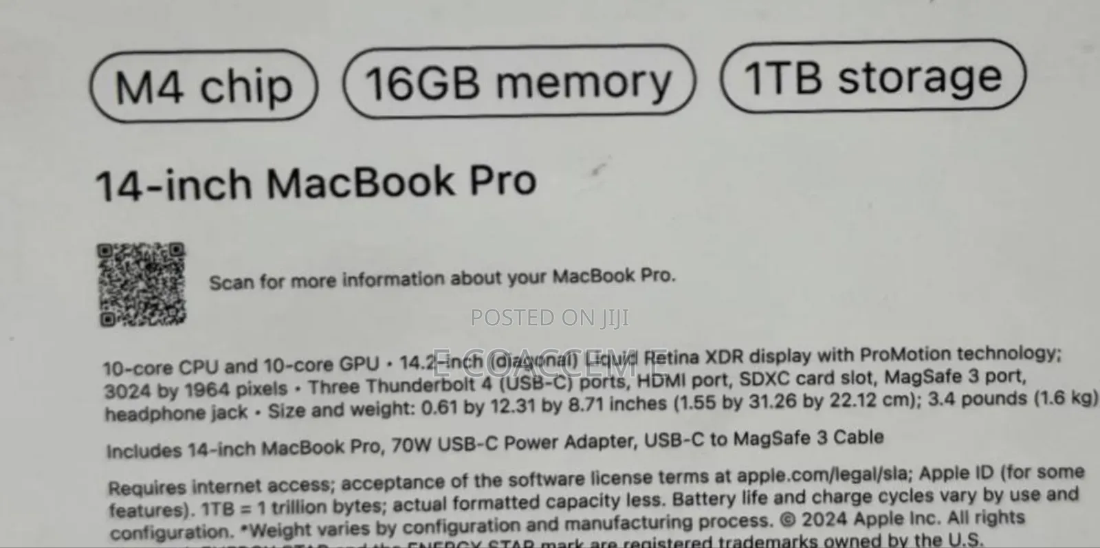 New Laptop Apple MacBook 16GB Apple M4 Pro SSD 1T