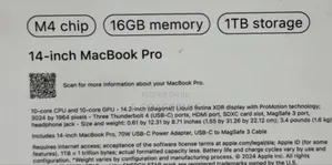 New Laptop Apple MacBook 16GB Apple M4 Pro SSD 1T