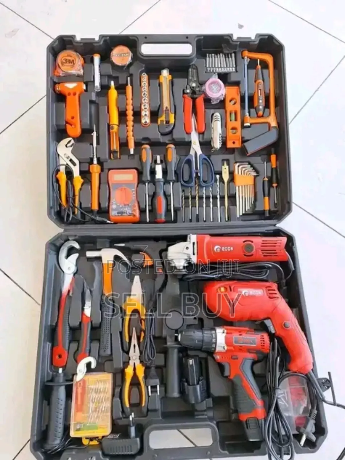 Edon ኤሌክትሪካል ቱል ቦክስ ድሪል ግራይንደር እና ቻርጀር ድሪል የተለያዩ አክሠሠሪዋች ያሉት