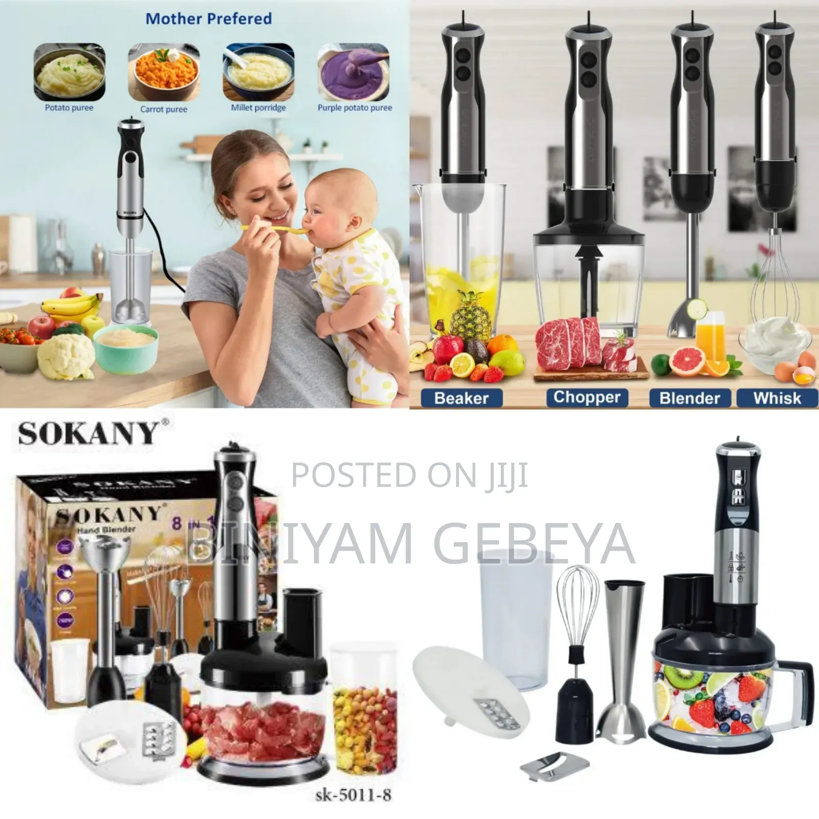 Sokany 8in 1ጁስ,ስጋ እና አትክልቶችንየህፃናት ምግብ ለማዘጋጀት እንቁላልና ክሬም