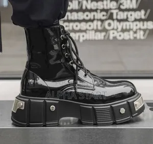 Photo - Matte Black High Top Men’S Leather Shoes