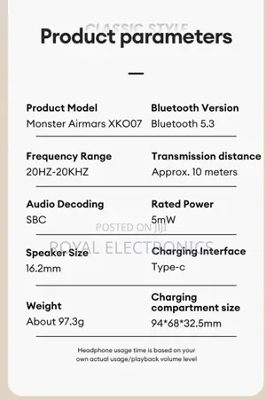 Monster Airmars V5.3 Clear, High-Definition Calls Earbuds