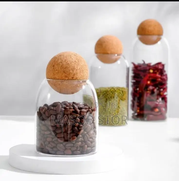 3pcs Glass Food Storage With Ball Shaped Wood Lid