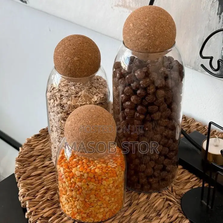 3pcs Glass Food Storage With Ball Shaped Wood Lid