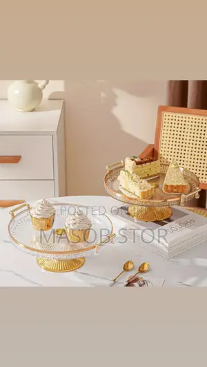 Photo - Serving Acrylic Tray Golden Silver Handle / ለኬክ,ለፍሩት ማቅረቢያ