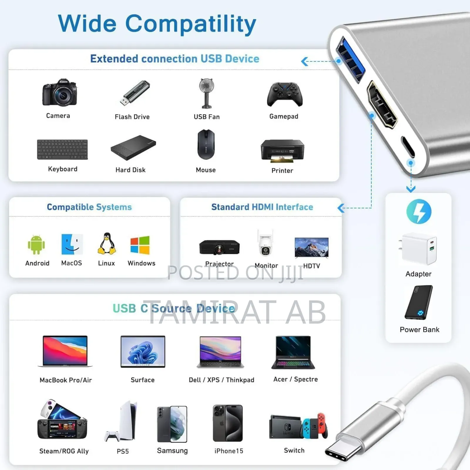 3in1 USB-C Adapter With PD Charging, HDMI USB3.0
