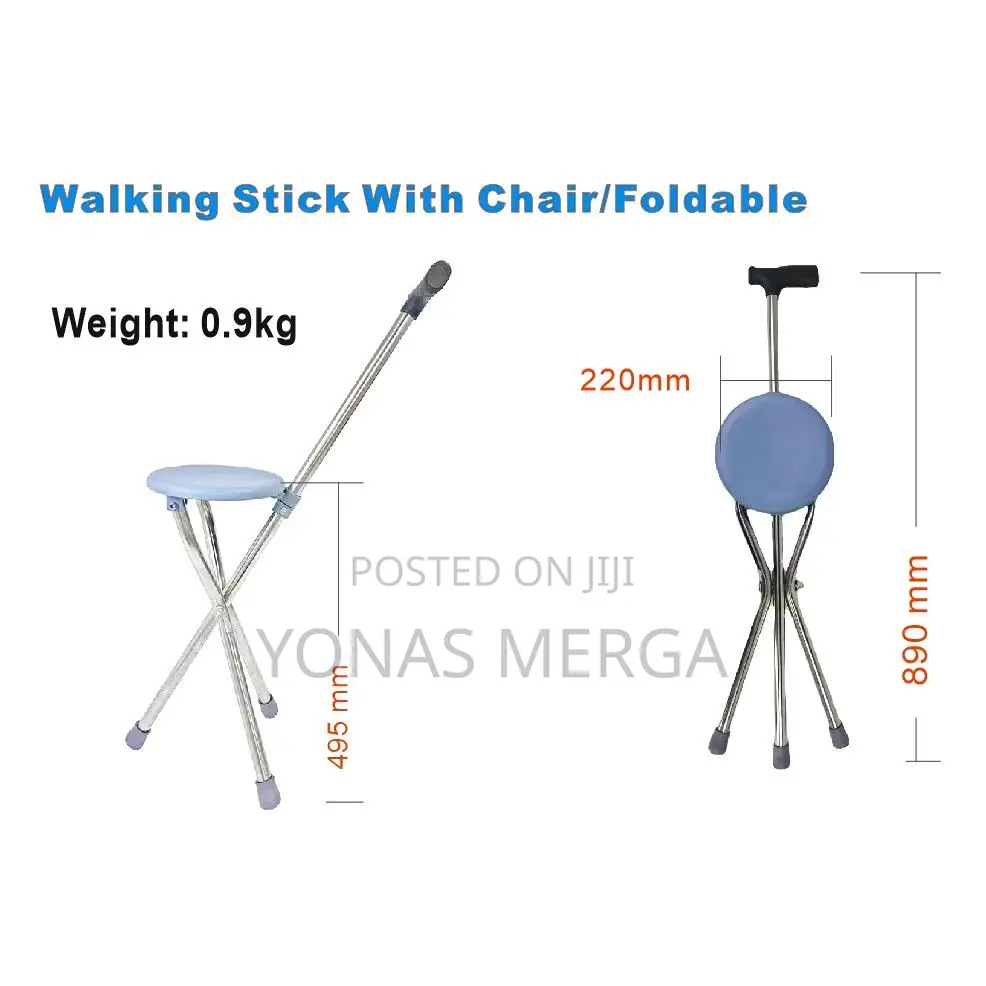 Walking Stick遻anti-Slip Seat Cane Crutch Stool Three-Legged