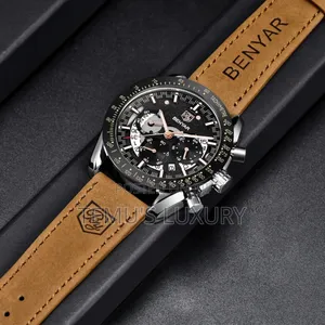 Benyar Men Wrist Watch Leather Chronograph Quartz Watch