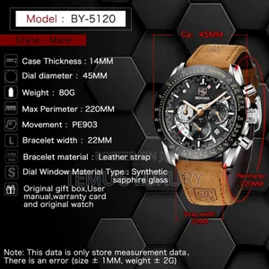 Benyar Men Wrist Watch Leather Chronograph Quartz Watch