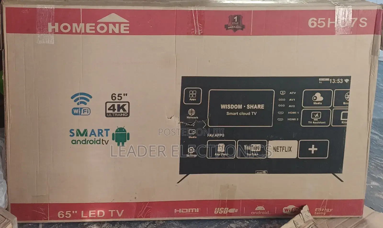 Homeone Tv 65 Inch Smart Android Tv Double Glass 4 K UHD