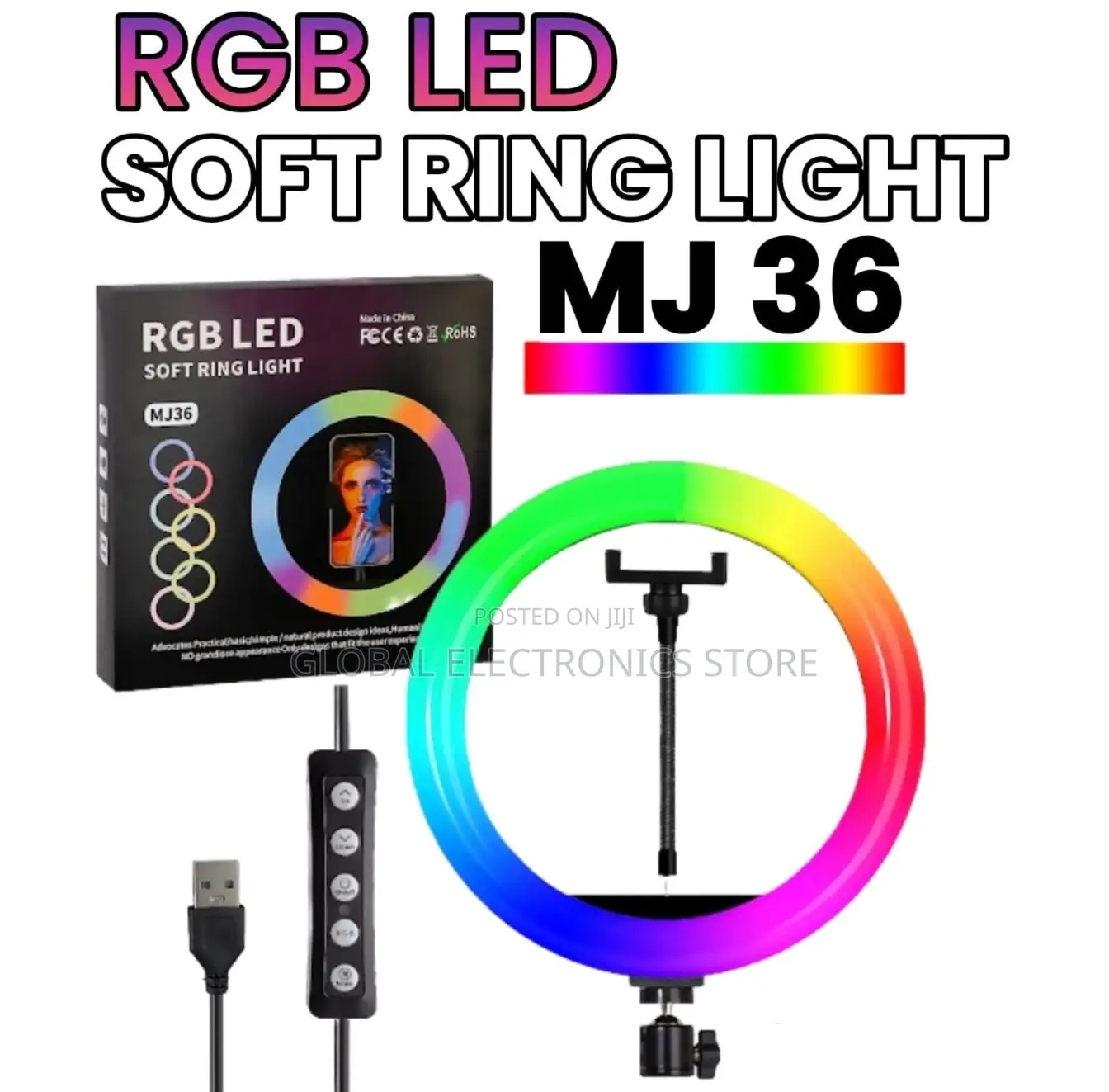 36 Centi Meter RGB Ringlight With 2.1M Stand