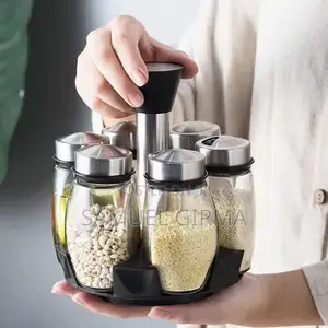 6 Glass Bottle Rotating Spice Carousel