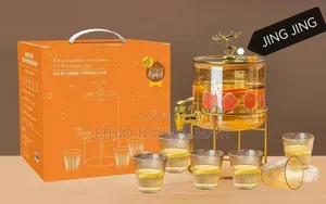 Photo - Glass Dispenser Jar With Bamboo Stand And 6 Drinking Glasses