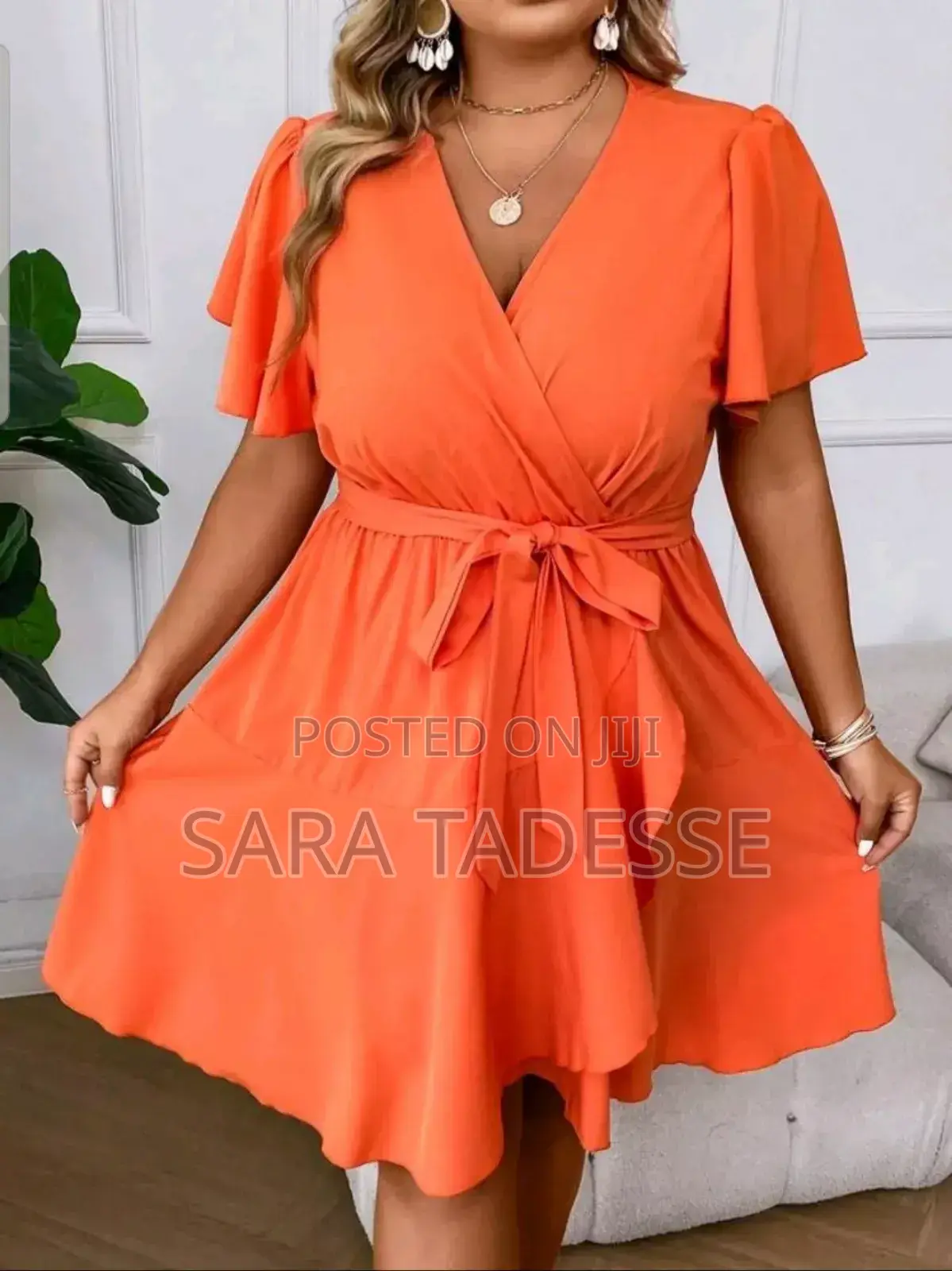 Women's Small Size Butterfly Sleeve Ruffle Trim Wrap Hem B