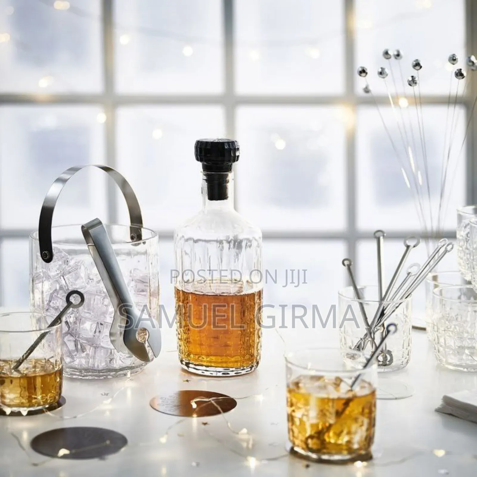 Glass Ice Bucket With Stainless Steel Handle