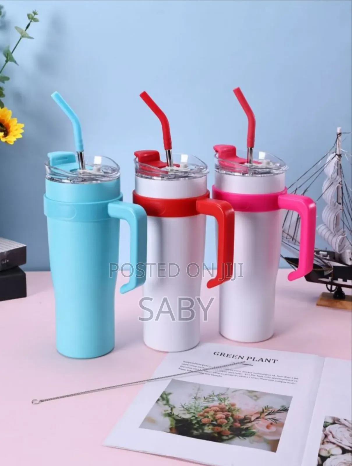 Double Layer Stainless Still Isolated Tumblers With Straw