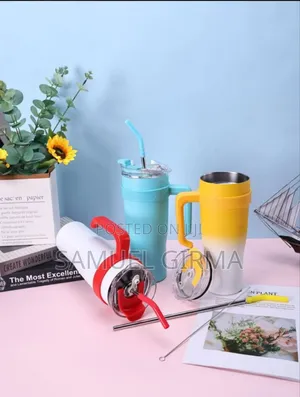 Double Layer Stainless Tumblers With Straw (Travel Cup)