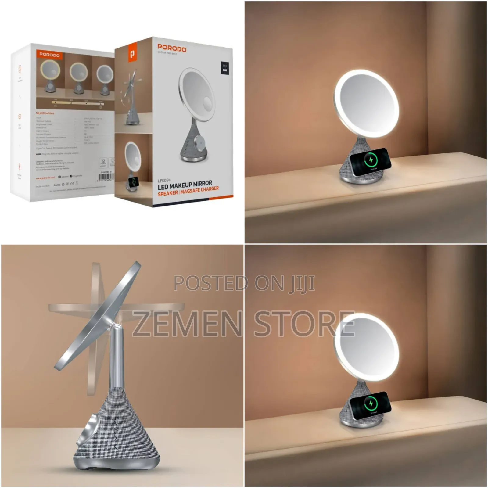 Porodo Led Makeup Mirror With Wireless Charging Speaker