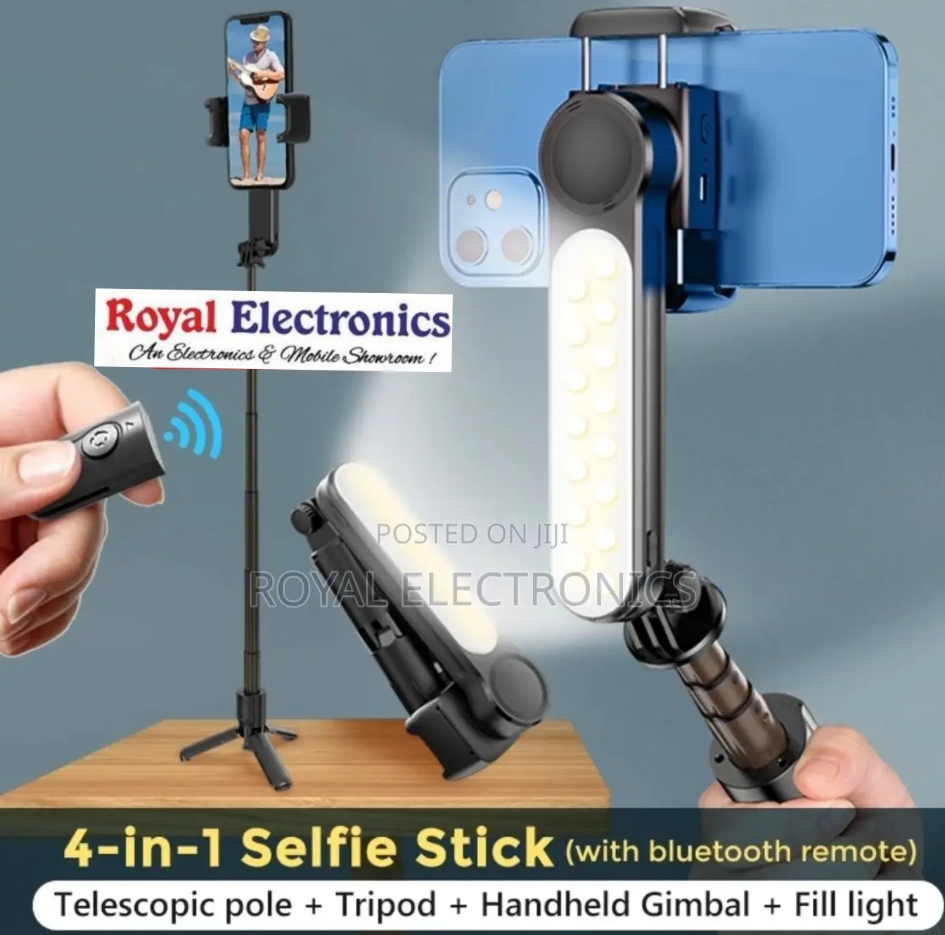 4 በ 1 የያዘ Gimbal + Tripod + Fill Light + Telescopic Pole