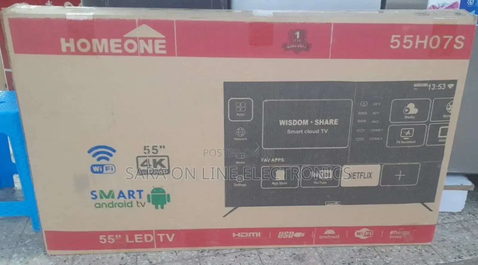 HOME ONE 55" Smart Android TV – Ultra HD, Wifi, Youtube