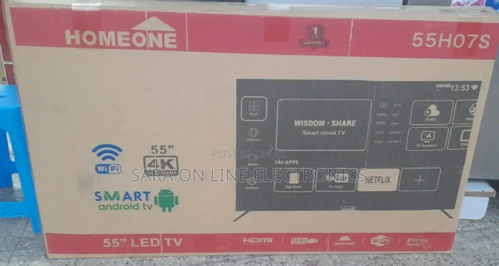 HOME ONE 55" Smart Android TV – Ultra HD, Wifi, Youtube