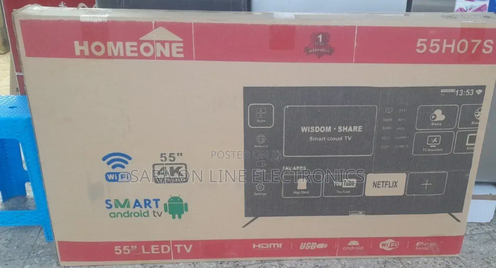 HOME ONE 55" Smart Android TV – Ultra HD, Wifi, Youtube