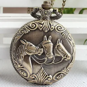 Vintage Fashion Bronze Old School Quartz Watches With Chain