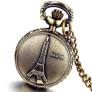 Vintage Fashion Bronze Old School Quartz Watches With Chain