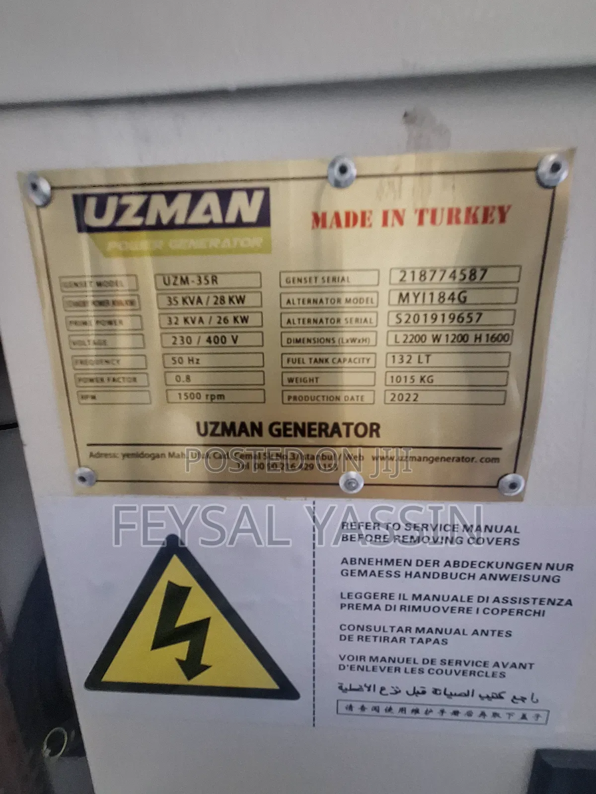 Orignal Generator Uzman 28kw 35kva Silent