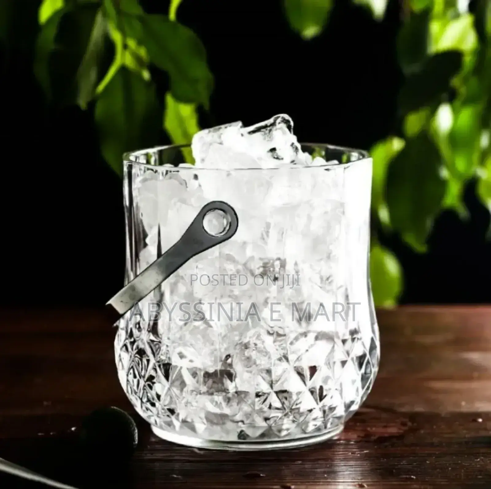 Glass Ice Bucket With Stainless Steel Handle