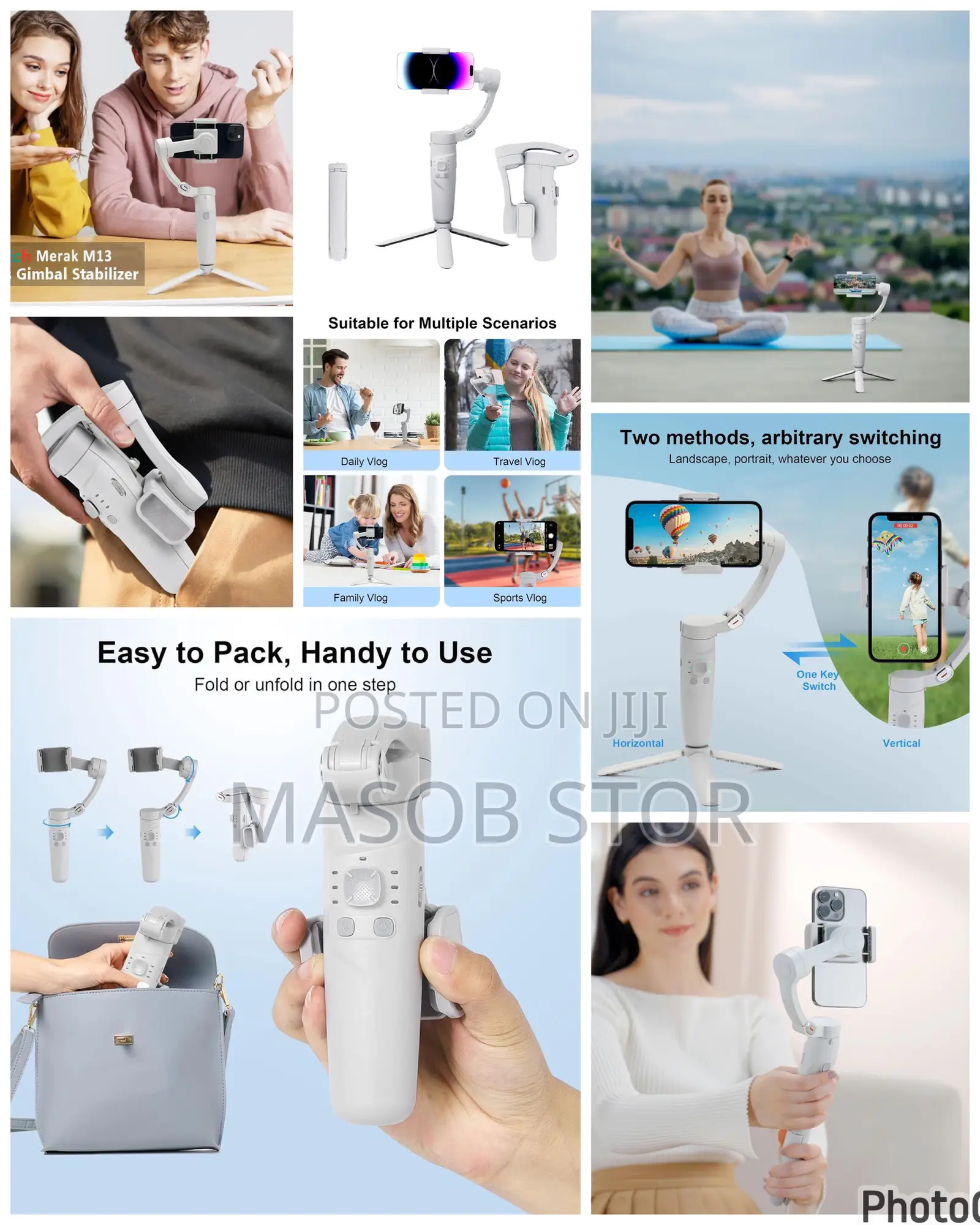 M13 Axis Anti-Shake Gimbal Stabilizer/እንቅስቃሲን እየተከተለ የመቅረፅ