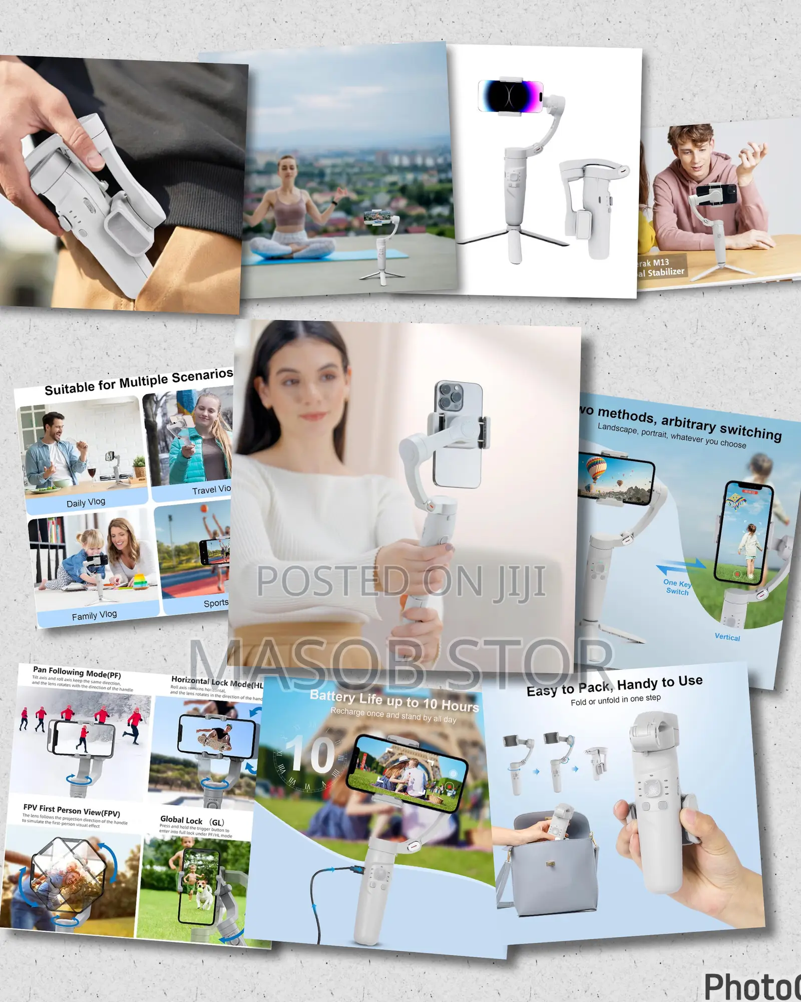 M13 Axis Anti-Shake Gimbal Stabilizer/እንቅስቃሲን እየተከተለ የመቅረፅ