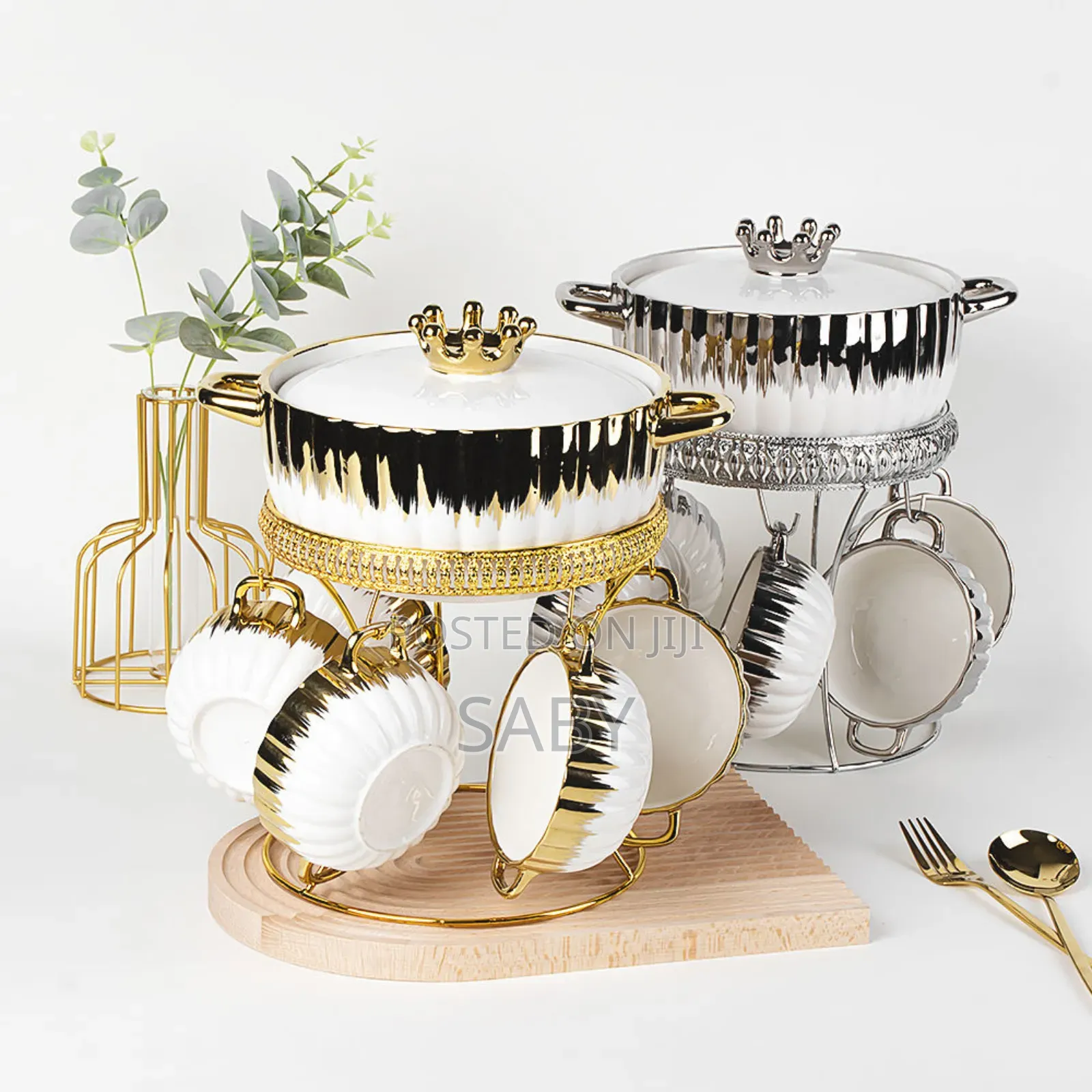 Soup And Porridge Ceramic Bowl With Metal Stand