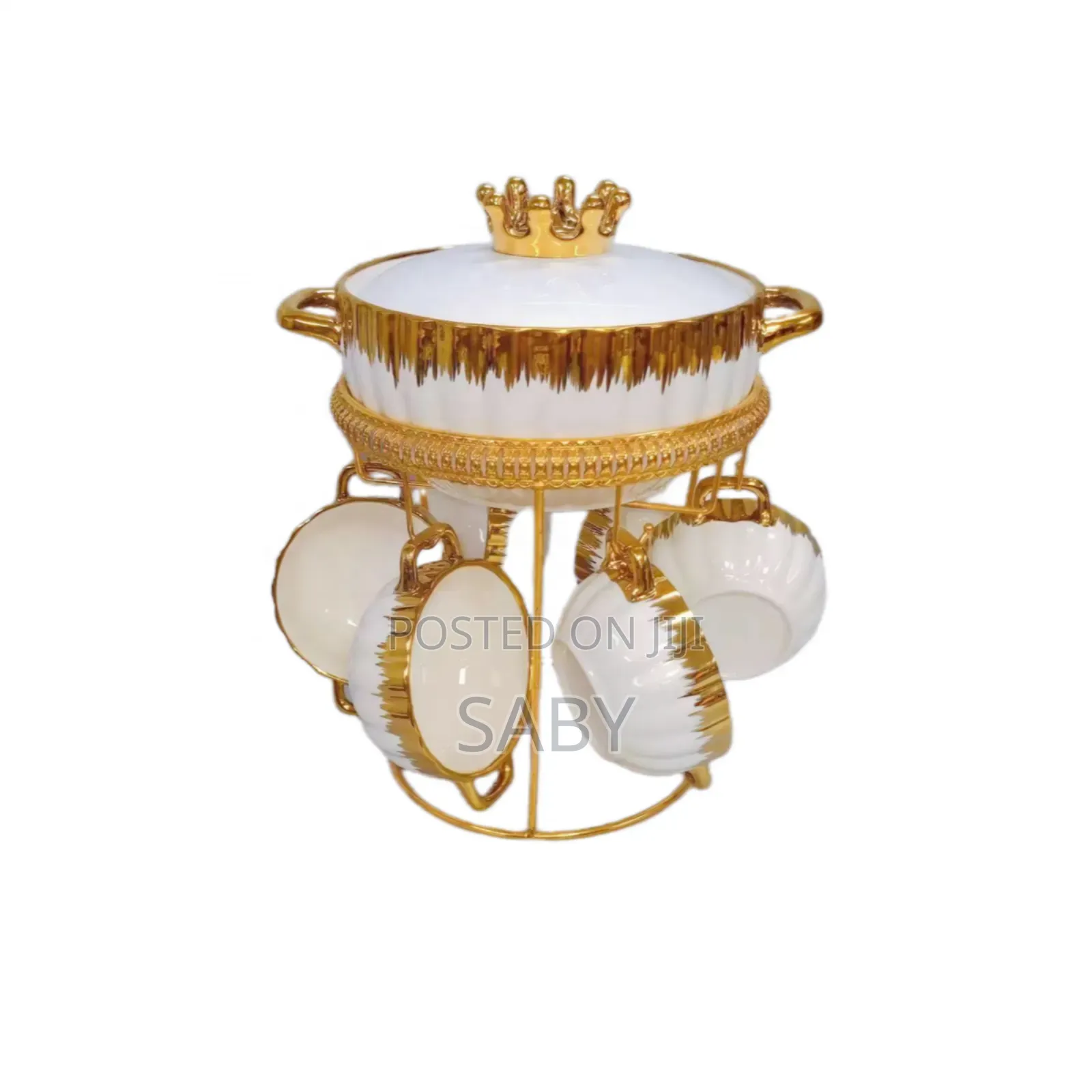 Soup And Porridge Ceramic Bowl With Metal Stand