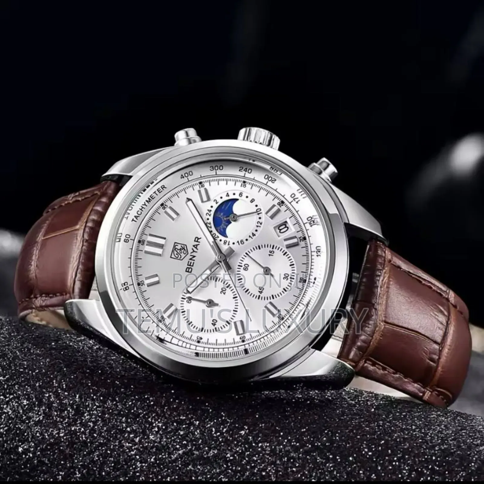 BENYAR Stainless Steel Quartz Leather Chronograph Watch