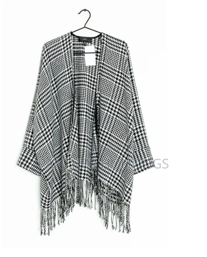Venezia Made in Koria Print Fringe Open Front Cape Coat