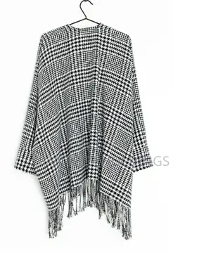 Venezia Made in Koria Print Fringe Open Front Cape Coat