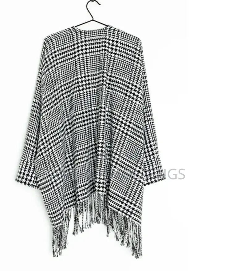 Venezia Made in Koria Print Fringe Open Front Cape Coat
