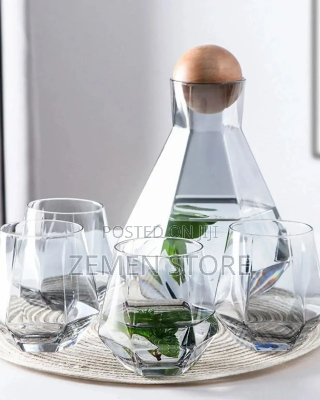 Nordic Geometric Crystal Glasswares አንድ ጆግና 6 መጠጫዎች