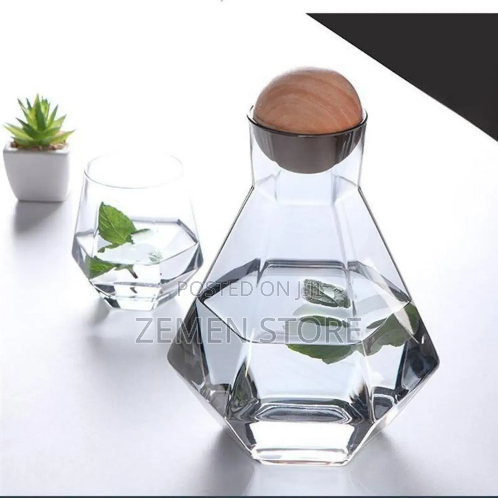 Nordic Geometric Crystal Glasswares አንድ ጆግና 6 መጠጫዎች