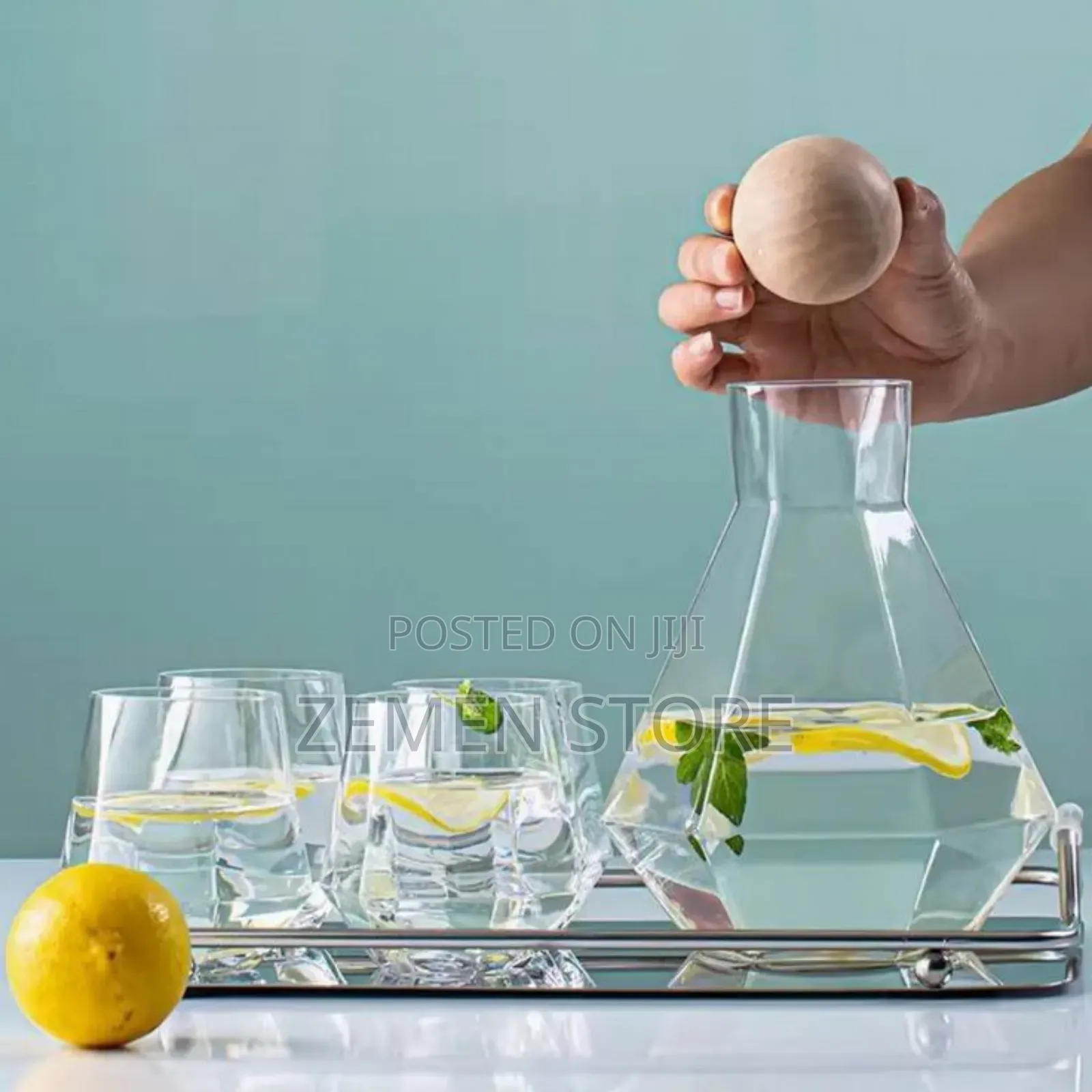 Nordic Geometric Crystal Glasswares አንድ ጆግና 6 መጠጫዎች