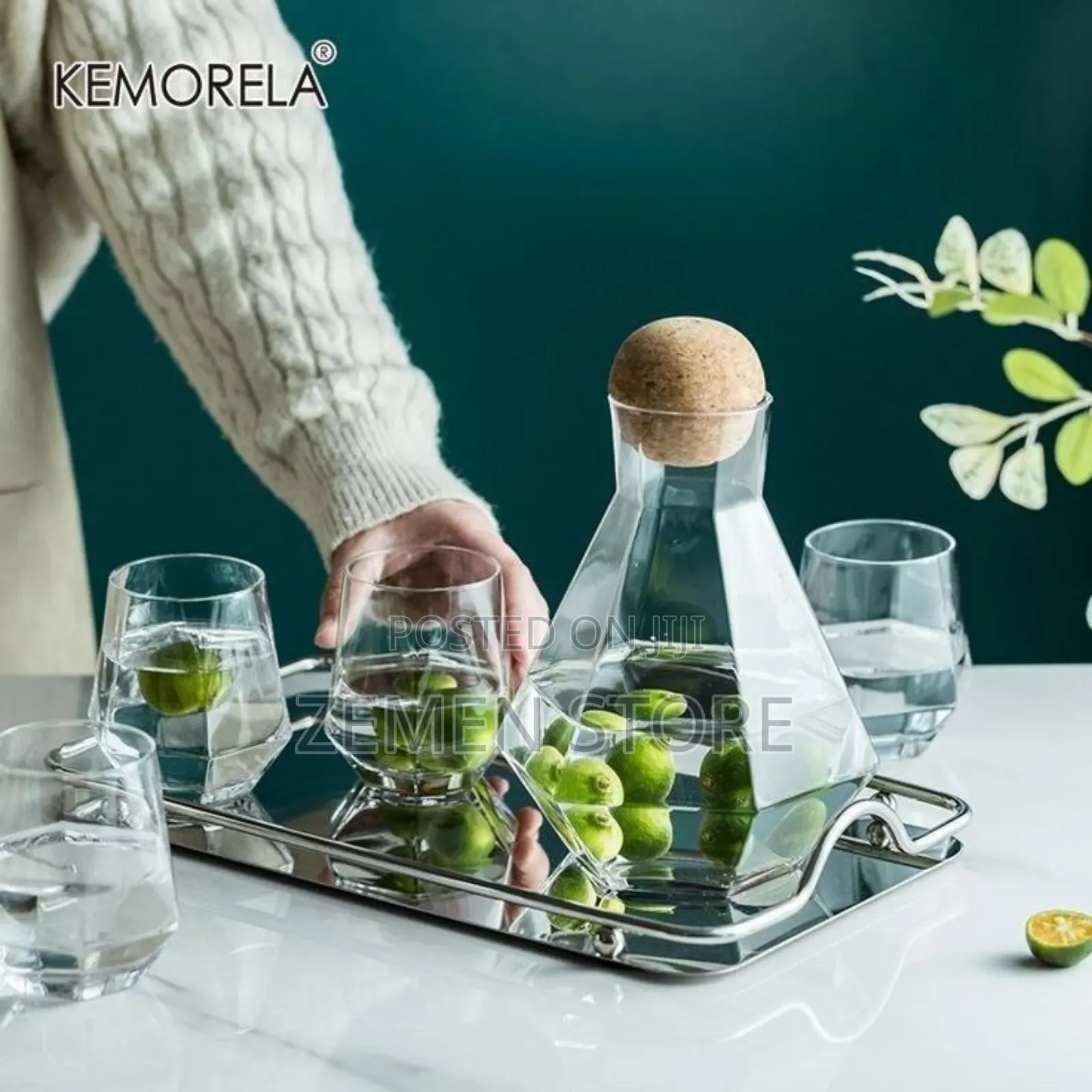 Nordic Geometric Crystal Glasswares አንድ ጆግና 6 መጠጫዎች